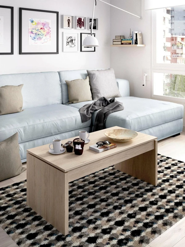 Dmora - Coffee table Cuar, Living room magazine rack with storage compartment, Low coffee table, 102x50h43 cm, Oak