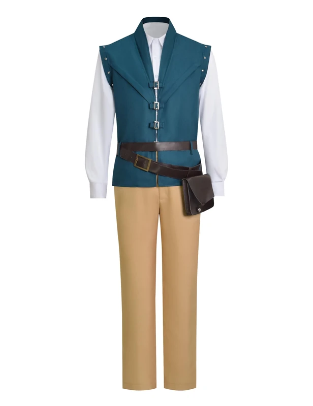 Lagusida Adult Prince Green Costume Mens Renaissance Green Vest Shirt Pants Bag Halloween Cosplay Outfit(Fullset, XL)