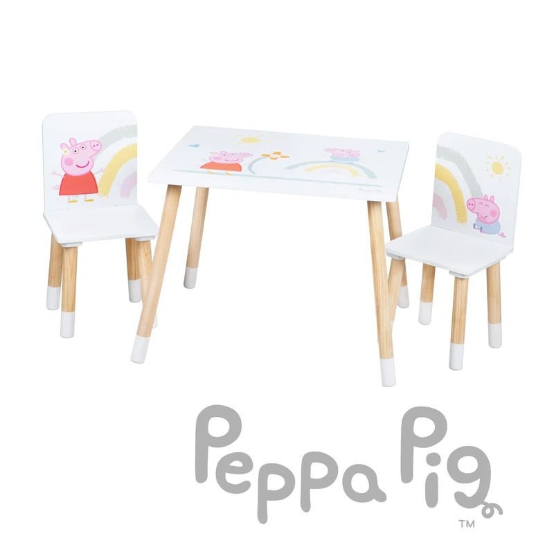 roba Children's Seating Group Peppa Pig - 2 Children's Chairs & 1 Table for Children - Seating Set with Pink Cartoon Motif - Wood White/Natural - from 18 Months... - Image 1