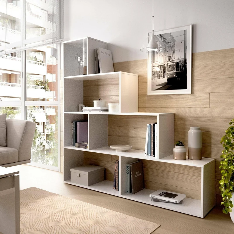 DMORA - Bookcase Orsaro, Multipurpose office shelf, Bookcase with 6 shelves, 145x29h145 cm, White