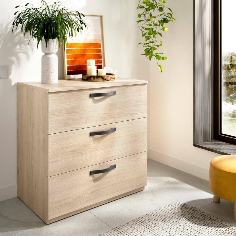 DMORA - Chest of drawers Peres, Chest of drawers for bedroom, Chest of drawers with 3 drawers, 70x45h72 cm, Oak