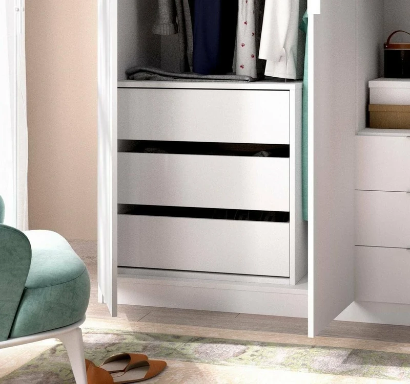 DMORA - Chest of drawers Vinson, Chest of drawers for inside wardrobe, Dresser for bedroom with 3 drawers, 60x40h60 cm, White