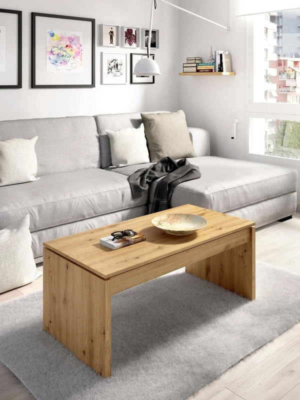 Dmora - Coffee table Cuar, Living room magazine rack with storage compartment, Low coffee table, 102x50h43 cm, Nodi Oak