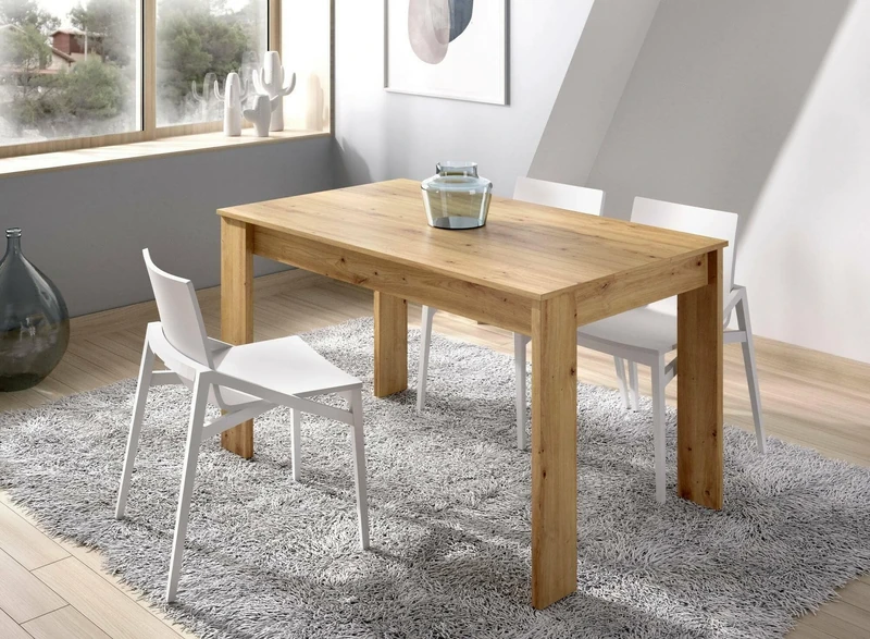 Dmora - Fixed table Censo, Multipurpose dining Table, Rectangular table for the kitchen or dining room, 139x81h77 cm, Nodi Oak
