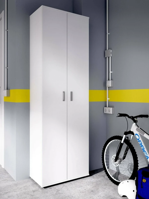 DMORA - 2 doors Multipurpose cabinet Serro, Multifunctional cabinet, Shoe wardrobe, 61x35h190 cm, White