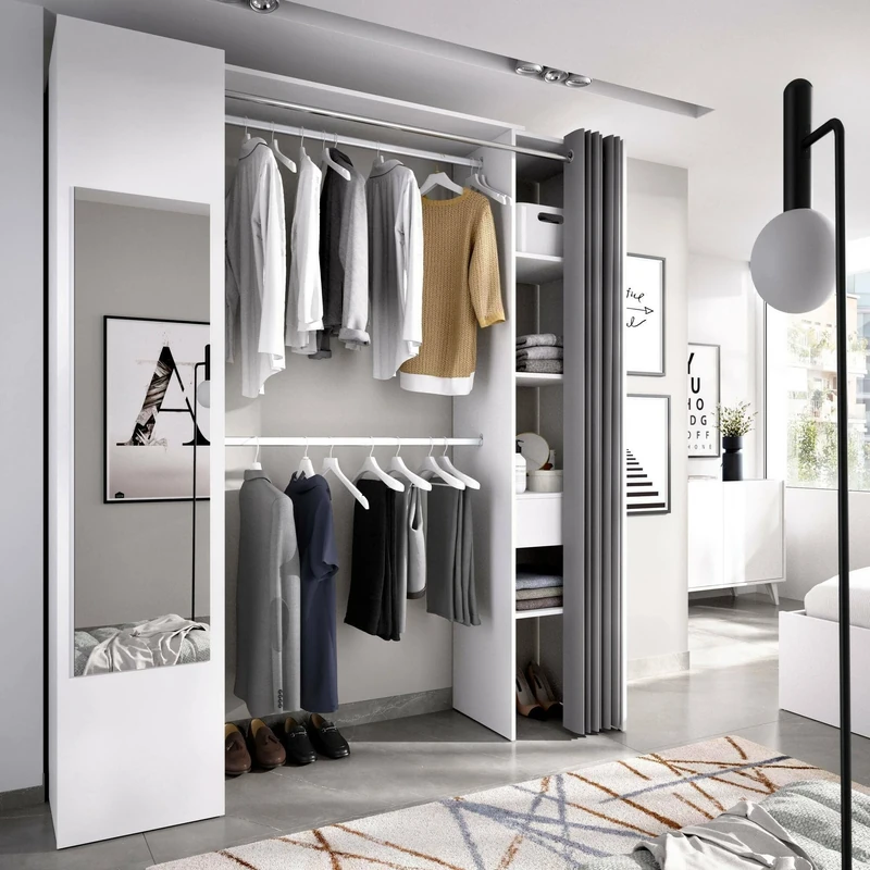 DMORA - Wardrobe Rigi, Structure for walk-in closet, Open coat rack, 177x52h205 cm, White and Anthracite