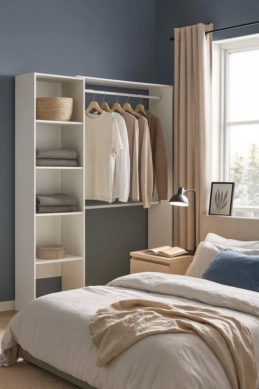 DMORA - Wardrobe Makalu, Structure for walk-in closet, Open coat rack, 140x40h187 cm, White