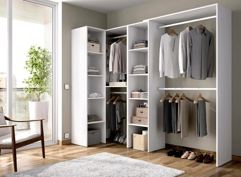 DMORA - Wardrobe Quadro, Structure for corner walk-in closet, Open corner coat rack, 228x79h187 cm, White