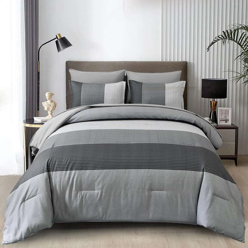 WONGS BEDDING Grey Striped King Comforter Set - 104x90 in
