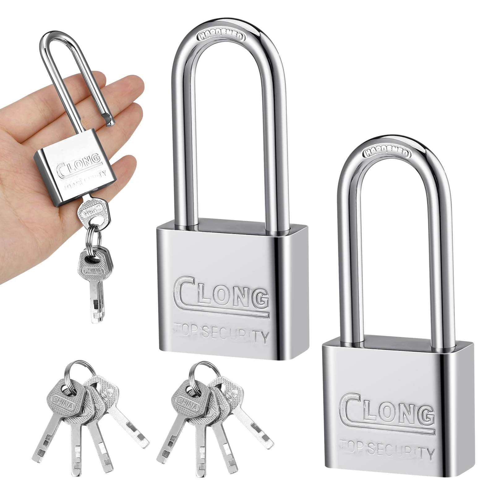 Firtink 2 Pack Long Shackle Padlocks, Padlock with Keys Heavy Duty Keyed Padlocks Long Neck Padlock for Shed Gym Locker Fence Garage Outdoor