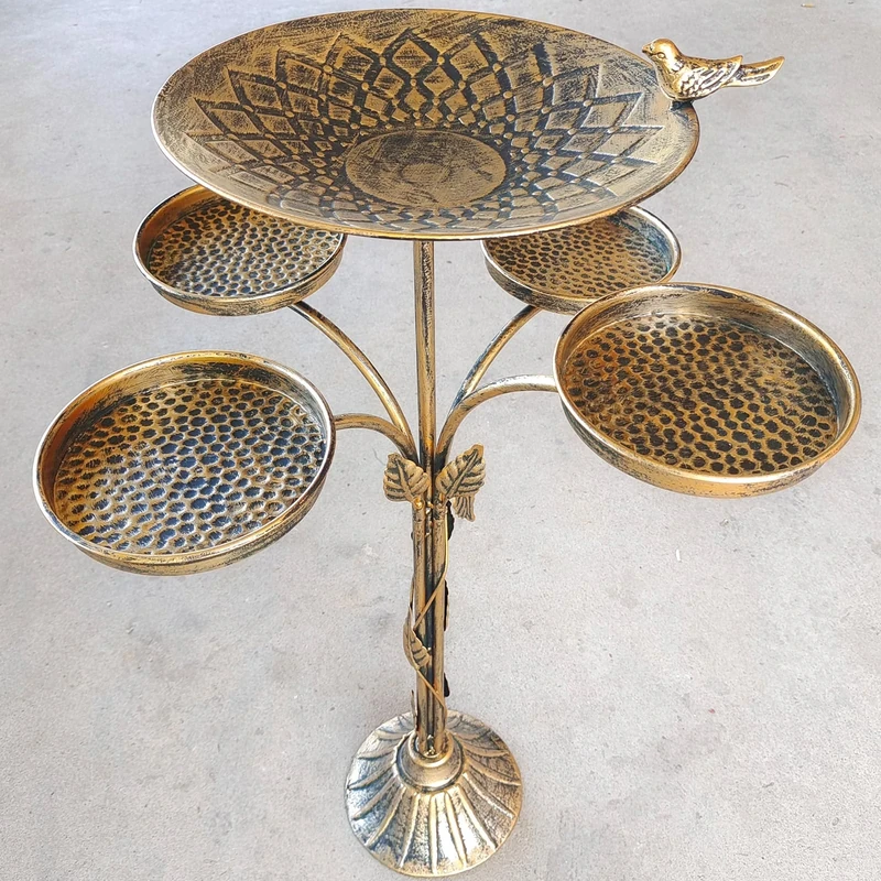 HOUYANG 33.5 "H Cast iron base outdoor bird bath, metal bird feeding bowl tray, metal bird bath garden patio decor