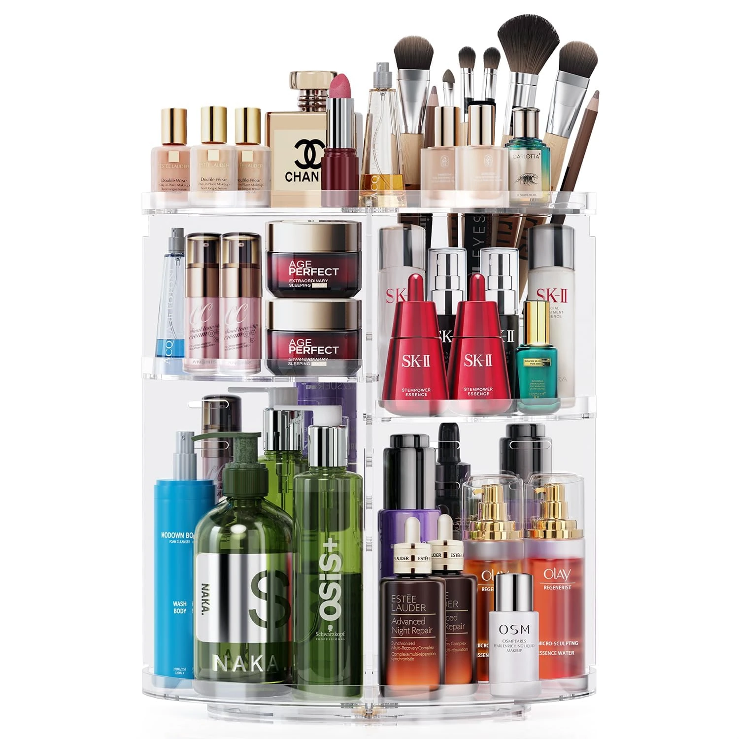 Auxmir Makeup Organiser, 360 Degree Rotating Cosmetics Organiser for Skincare Lipsticks Perfumes Brushes, Spinning Makeup Storage with Adjustable Layers for Dresser, Bedroom, Bathroom, Clear