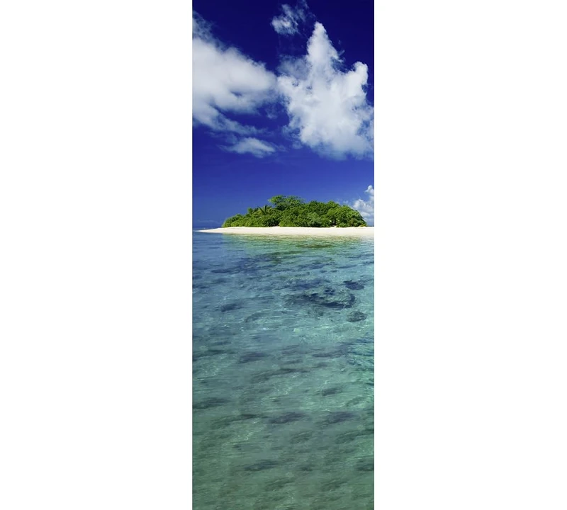 AP Panel Photo Panel Beige Blue Green - Island South Sea Beach and Sea Wall Decoration - Non-Woven Wallpaper 1 x 2.80 m Photo Print Living Room Bedroom - Image 1