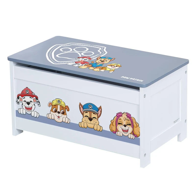 roba Wooden 'Paw Patrol' Toy Chest - Folding Seat - White/Blue