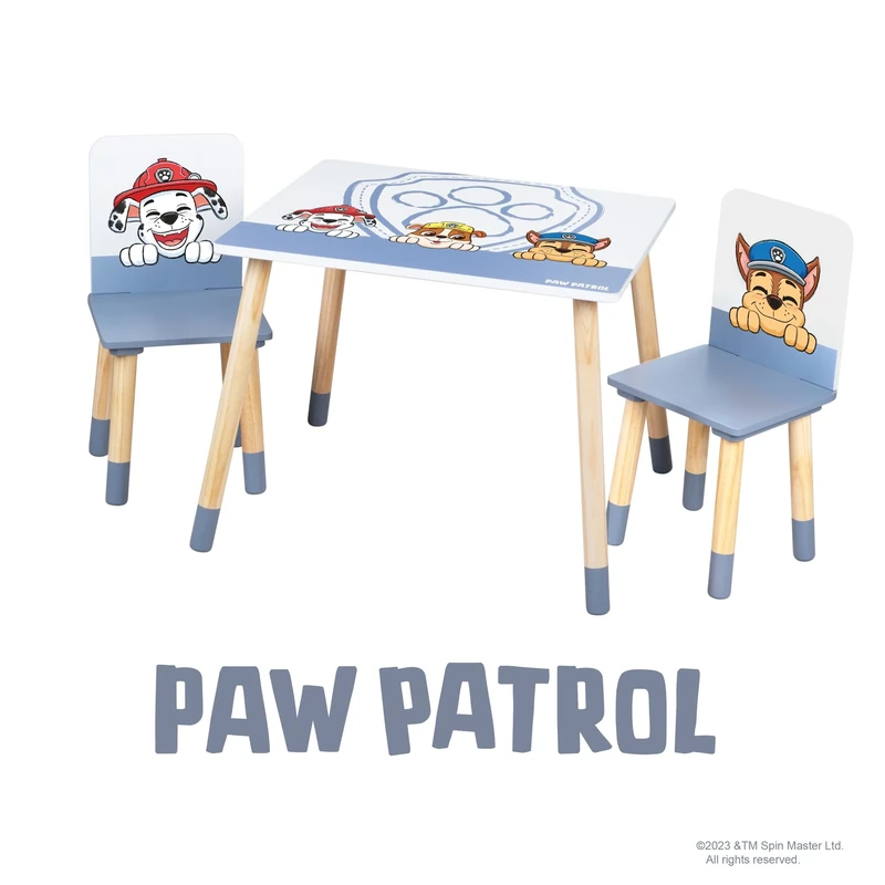 roba Kids' Seating Set 'Paw Patrol' - 2 Chairs + 1 Table - Series Design - White/Natural Wood