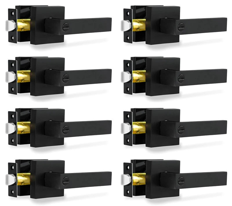 RAZCC 8 Pack Privacy Door Levers Matte Black Door Handles Heavy Duty Bed and Bath Door Locks Interior Keyless Locksets, Reversible for Left Right Handed Doors