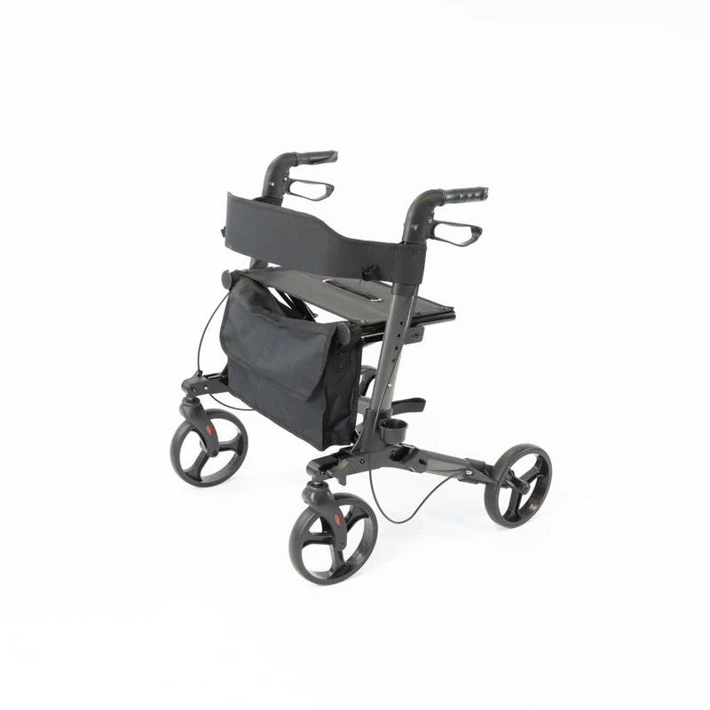 NRS Healthcare Triple Fold Lightweight Aluminium 4 Wheel Rollator Walking Aid with Seat and Bag - Grey