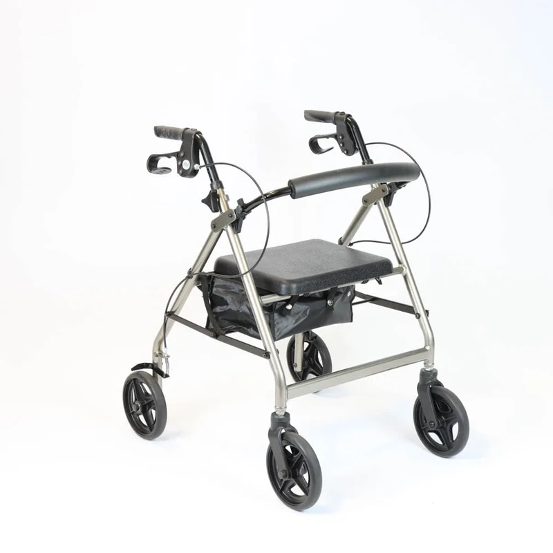 NRS Healthcare A-Series Petite Lightweight Folding 4 Wheel Rollator with Seat and Bag - Grey