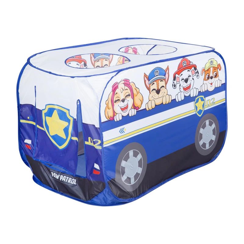 roba Pop-Up Play Tent Paw Patrol - Car-Shaped Children's Tent with Automatic Folding Function - Indoor & Outdoor - Blue/White