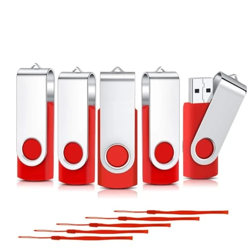 2GB USB Stick 5 pack, CARDFUSS 2GB Memory Stick, USB 2.0 Pen Drive Swivel Design, Flash Drive 2.0 for Data Storage Jump Drive with Led Indicator and Lanyard
