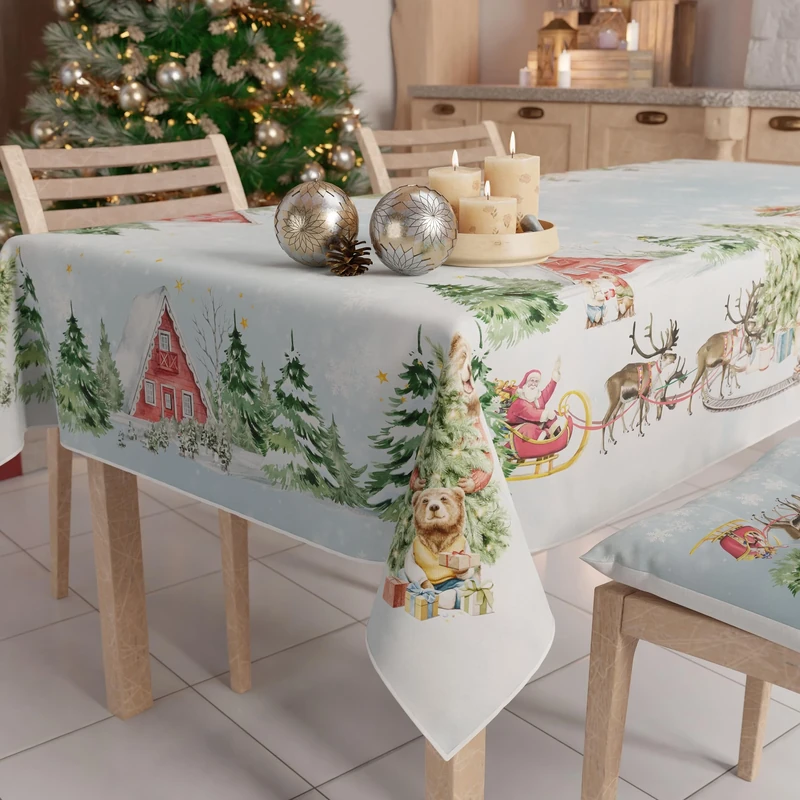 PETTI Artigiani Italiani Stain-Resistant Tablecloth Christmas – 140x450 cm Rectangular Festive Table Cover for Kitchen or Dining Table, Snow Design – 24 Seats, 100% Made in Italy