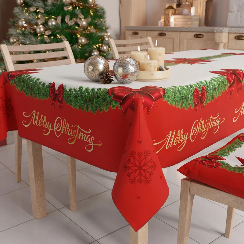 PETTI Artigiani Italiani Stain-Resistant Tablecloth Christmas – 140x450 cm Rectangular Festive Table Cover for Kitchen or Dining Table, Red Bow Design – 24 Seats, 100% Made in Italy