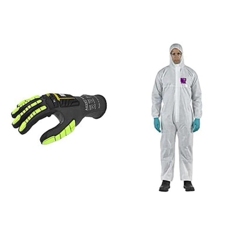 Ansell Ringers R840 Professional Work Gloves,Black, Size XL (4 Pairs) + AlphaTec 1500 Model 138, Disposable Work Overall with Hood, Chemical Protection White, Size XL (1 Unit) - Image 1