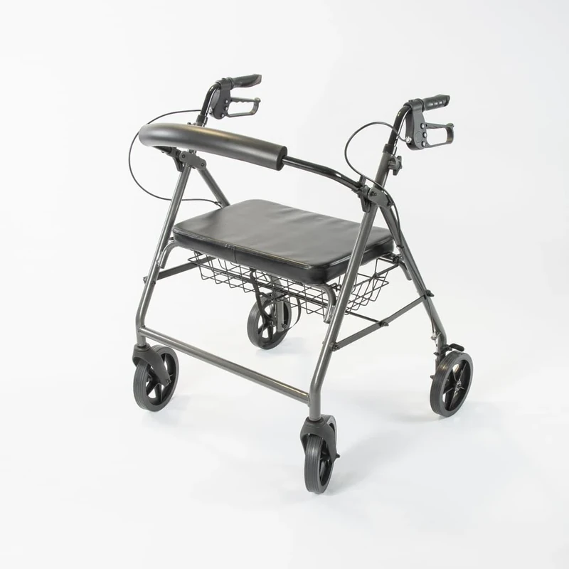 NRS Healthcare Heavy Duty Bariatric Aluminium 4 Wheel Rollator Walking Aid with Seat and Basket - Grey
