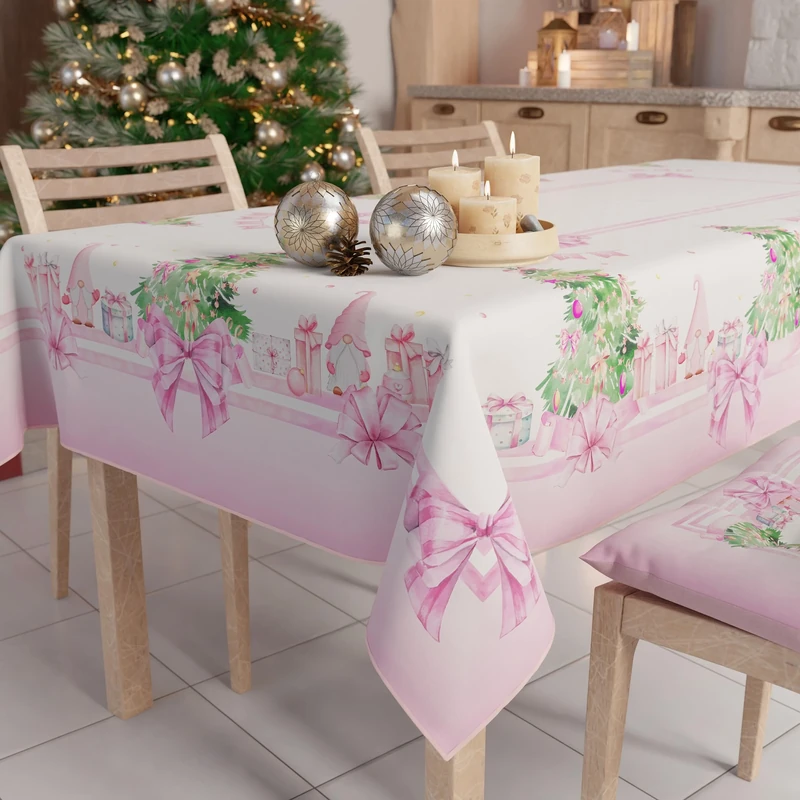 PETTI Artigiani Italiani Stain-Resistant Tablecloth Christmas – 140x450 cm Rectangular Festive Table Cover for Kitchen or Dining Table, Pink Gnomes Design – 24 Seats, 100% Made in Italy