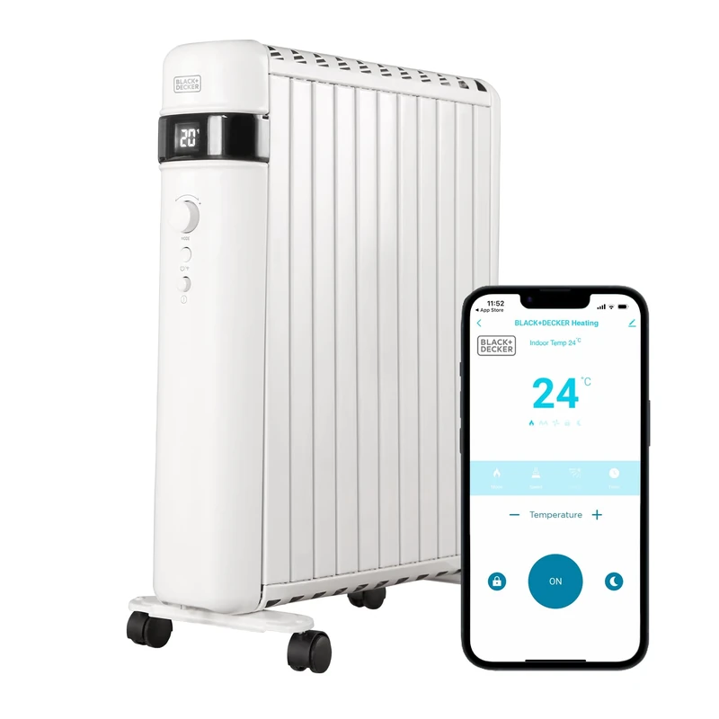 BLACK+DECKER BXRA43016GB 1.5KW Smart Digital Oil Free Radiator, 3 Heat Settings, Adjustable Thermostat, 24 Hour Timer, White