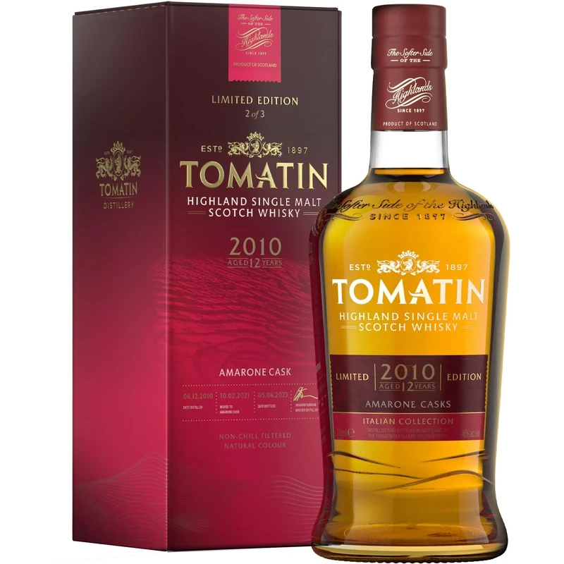 Tomatin The Italian Collection Amarone Edition Single Malt Scotch Whisky 700ml – Highland Malt Whisky Matured in Amarone Wine Casks – 46% ABV, Non-Chill Filtered, Natural Colour, Limited Edition