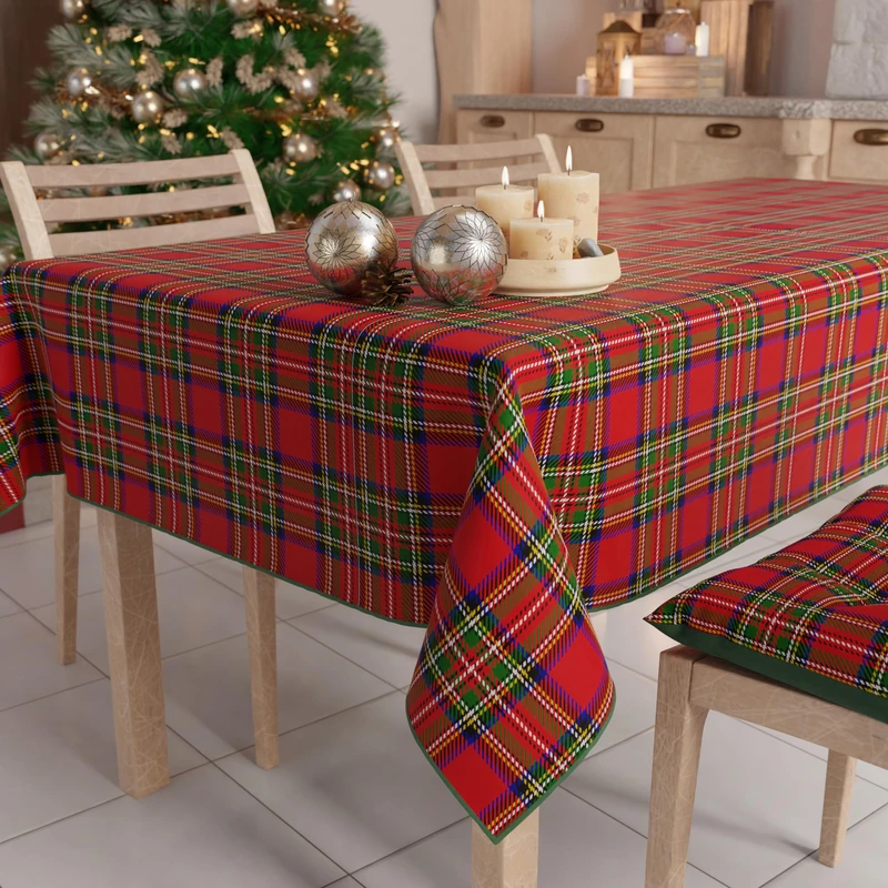 PETTI Artigiani Italiani Stain-Resistant Tablecloth Christmas – 140x450 cm Rectangular Festive Table Cover for Kitchen or Dining Table, Tartan Design – 24 Seats, 100% Made in Italy