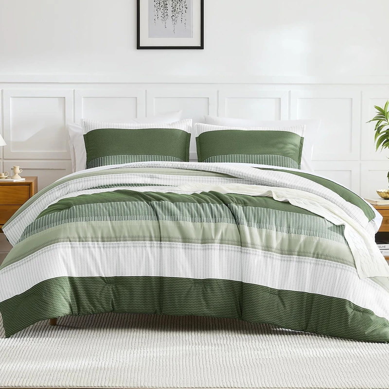 Litanika California King Comforter Set - 3 Pieces Stripe Bed Set