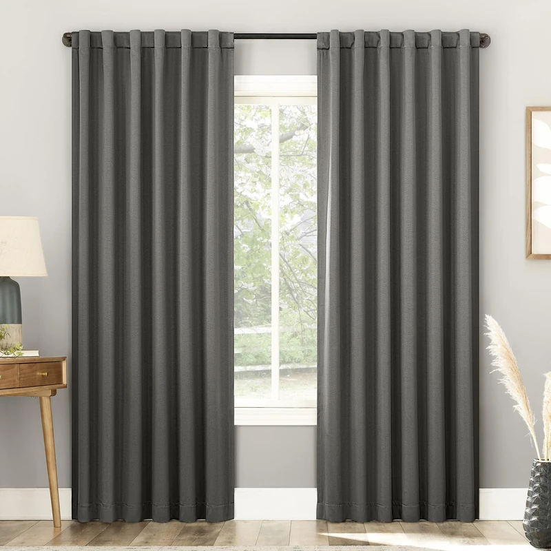 Sun Zero Belize 2-Pack Magnetic Closure Pleated Look Theater Grade 100% Blackout Back Tab Curtain Panel Pair, 52" x 63", Gray