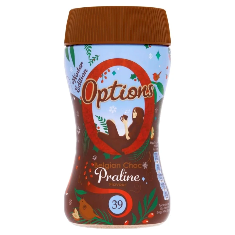 Options Hot Chocolate - Belgian Chocolate & Praline Flavour Hot Chocolate - Limited Edition Christmas Flavour - Perfect Low Calorie Festive Treat - 220g Jar, Packaging May Vary