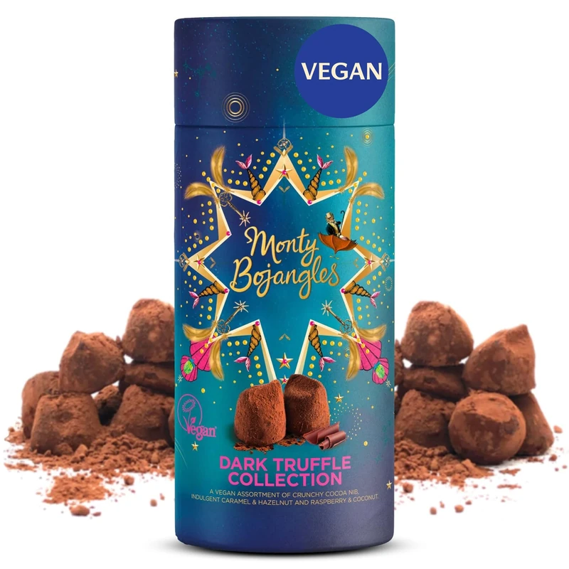 Monty Bojangles Dark Truffle Collection Gift Tube, 3 Varieties, Luxury Vegan Chocolate Gift Box, Dairy Free Chocolate Gifts for Men, Women, Birthday, Thank You, Christmas Gifts, 135 g