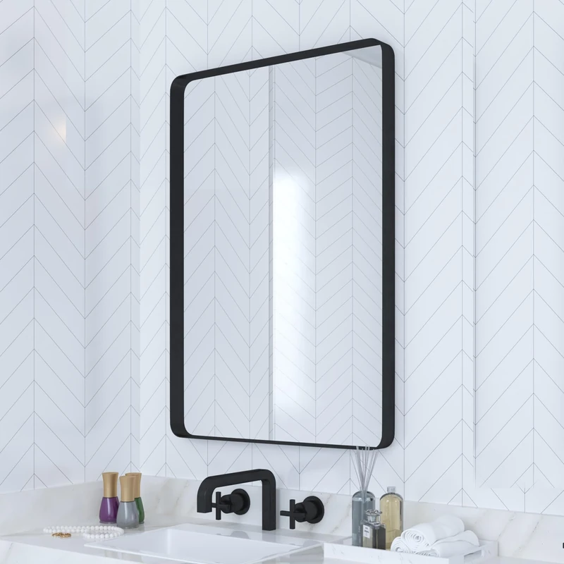 VocalStar Black Bathroom Mirror for Wall, 24 x 36 Inch Rounded Rectangle Metal Framed Bathroom Wall Vanity Mirror Farmhouse, 1/4-inch Shatterproof Glass | Ultra-Flush Hanging