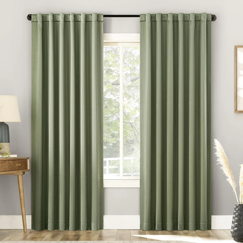 Sun Zero Belize 2-Pack Magnetic Closure Pleated Look Theater Grade 100% Blackout Back Tab Curtain Panel Pair, 52" x 96", Sage Green
