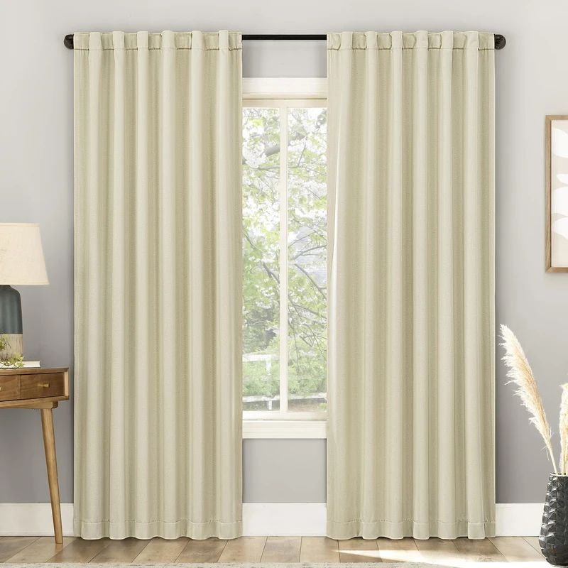 Sun Zero Belize 2-Pack Magnetic Closure Pleated Look Theater Grade 100% Blackout Back Tab Curtain Panel Pair, 52" x 63", Cream