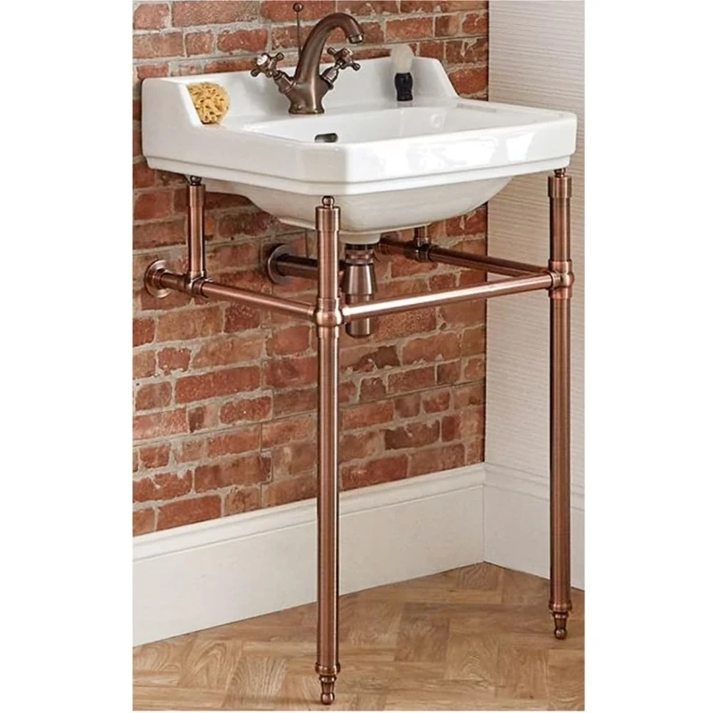 Milano Richmond Traditional White Bathroom Basin Sink 1 Tap Hole Copper Washstand - 560mm x 450mm