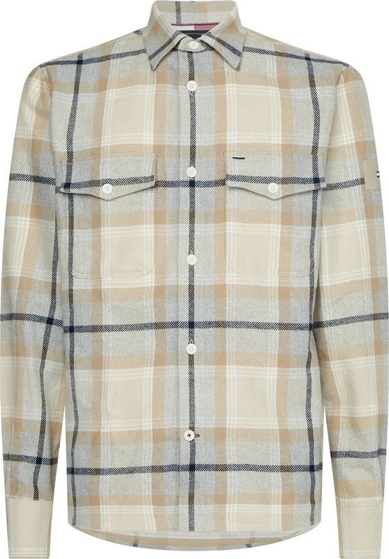Tommy Hilfiger Men's Brushed Check Overshirt, Light Grey Heather/Multi, 3XL