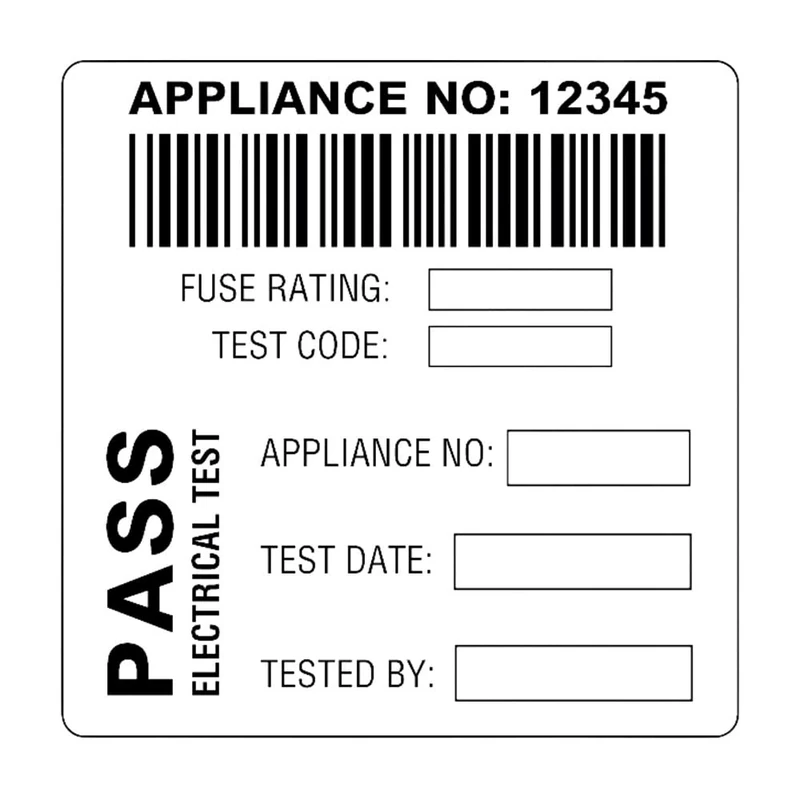Martindale BAR3 Roll of 500 Combined Barcode and Pass PAT Test Label, 52 mm x 52 mm Size