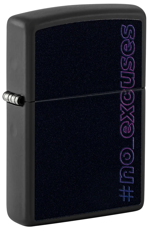 Zippo Windproof Lighter, No Excuses Design – Matt Black, Black Light – Refillable, Reusable, Windproof Design – Comes in Gift Box – Made in USA