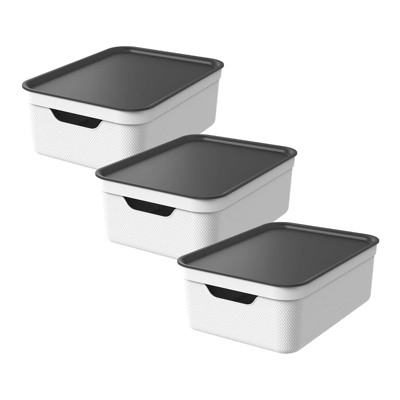 Rotho Jive Dekobox Set of 3 storage box 10l with lid, Plastic (PP recycled), 10l (37.5 x 27.8 x 13.5 cm), White