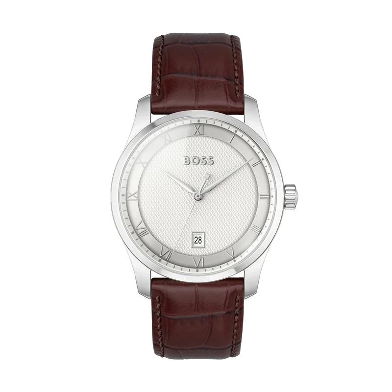 BOSS 1514114 Three Hand Quartz Men's Watch - Brown Leather Strap