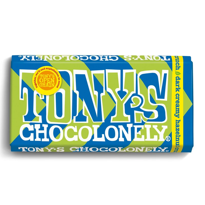 Tony's Chocolonely Dark Creamy Hazelnut Crunch Chocolate Bar - 180g Belgian Fairtrade Chocolate, Gift, 51% Cocoa, Vegan