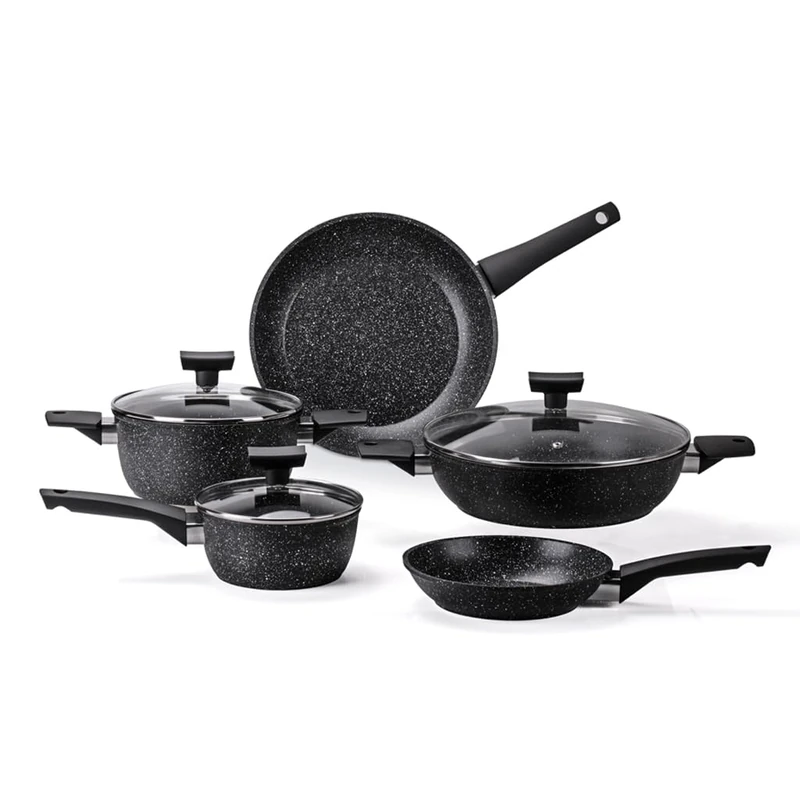 Moneta Magnolia Stone Black 8-Piece Saucepan Set Also Suitable for Induction Cookers