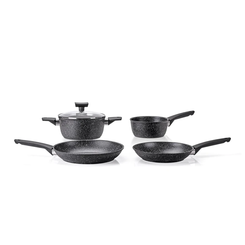 Moneta Magnolia Stone Black 5-Piece Cookware Set, Also for Induction