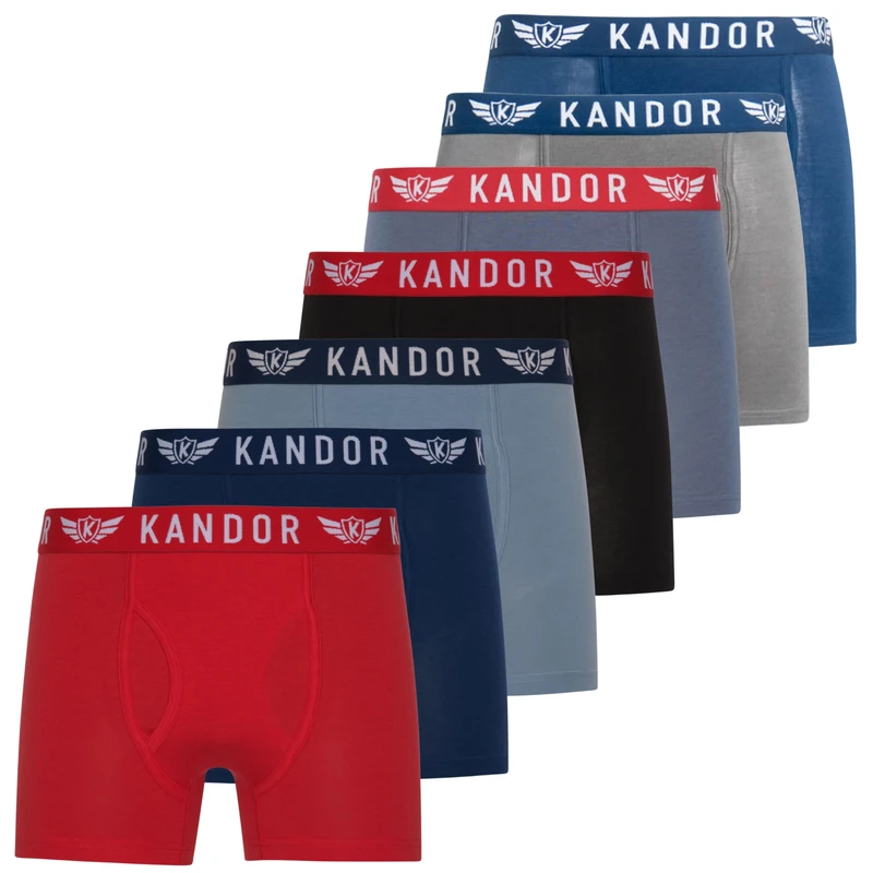 Kandor Men’s Bambers Bamboo Boxer Shorts (Pack of 7), Premium Bamboo-Cotton Stretch Underwear Multipack with Breathable Fabric & Elasticated Waistband, Red/Blue XXL