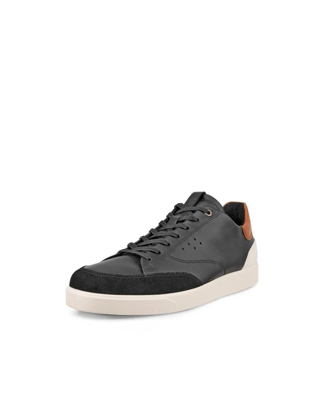 ECCO Men's Street Lite Court Sneaker - Black/Cognac/Limestone